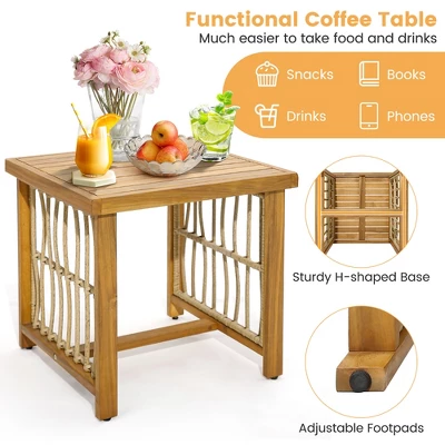 Tangkula 3PCS Patio Acacia Wood PE Wicker Furniture Set W/ Soft Seat & Back Cushions 5 Tangkula 3PCS Patio Acacia Wood PE Wicker Furniture Set W/ Soft Seat & Back Cushions - Image 5