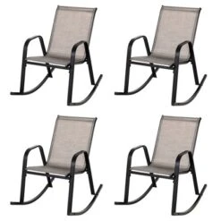 Tangkula Set Of 4 Metal Rocking Chair Heavy-Duty Rocker Outdoor Anti-Slip Brown Patio -Tangkula Shop GUEST bee884bd fb7a 4bb2 9a46 4e28a0802077