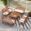 Tangkula 8-Piece Acacia Wood Patio Conversation Set Outdoor Furniture Set W/ 4 Armchairs