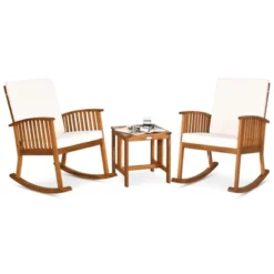 Tangkula 3-Piece Acacia Wood Outdoor Rocking Bistro Set with Coffee Table and Cushions 11 Tangkula 3-Piece Acacia Wood Outdoor Rocking Bistro Set with Coffee Table and Cushions -Tangkula Shop GUEST bf1f12cd 8948 46fe bea5 867bdff5dd75