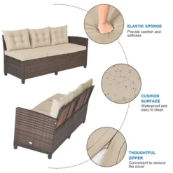 Tangkula 3PCS Rattan Dining Sofa Set W/6 Cushioned Seats Patio Furniture -Tangkula Shop GUEST bf32ca86 a15e 4a43 b335 c93e87d9a6df