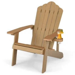 Tangkula Patio HIPS Outdoor Weather Resistant Slatted Chair Adirondack Chair W/ Cup Holder -Tangkula Shop GUEST bf3b460c 8b1a 4607 a701 964799028af9