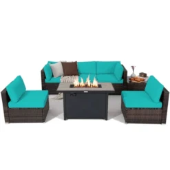 Tangkula 7PCS Patio Rattan Furniture Set Fire Pit Table Cover Cushion -Tangkula Shop GUEST bf46d16f cdd2 4357 8bd0 30a286324597