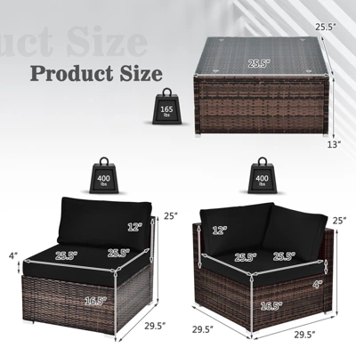 Tangkula 6PCS Wicker Patio Sectional Conversation Furniture Set With Coffee Table & Seat Cushions Navy/Black/Turquoise/Red 4 Tangkula 6PCS Wicker Patio Sectional Conversation Furniture Set With Coffee Table & Seat Cushions Navy/Black/Turquoise/Red - Image 4