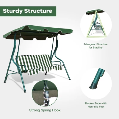 Tangkula 3-Seats Outdoor Glider Hammock With Adjustable Waterproof Canopy Aluminum Frame Patio Swing Chair 9 Tangkula 3-Seats Outdoor Glider Hammock With Adjustable Waterproof Canopy Aluminum Frame Patio Swing Chair - Image 9