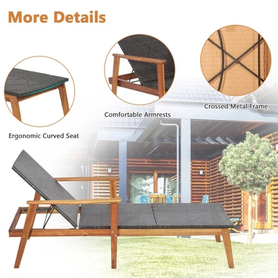 Tangkula 2PCS Adjustable Patio Rattan Lounge Chair Recliner Outdoor Chaise Acacia Wood Frame 8 Tangkula 2PCS Adjustable Patio Rattan Lounge Chair Recliner Outdoor Chaise Acacia Wood Frame - Image 8