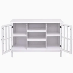 Tangkula Wood TV Stand Free Standing Storage Console Cabinet For 50” TV White/Walnut -Tangkula Shop GUEST bfaa0f75 980e 4760 8879 cb027d21c915