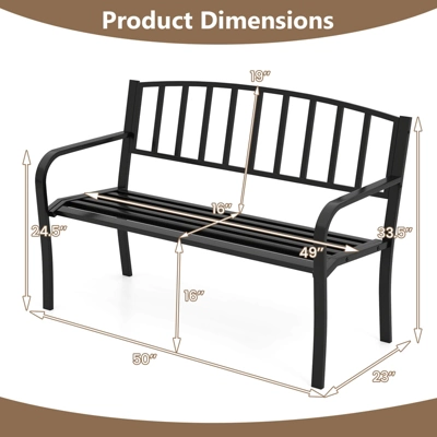 Tangkula 50-Inch Metal Garden Bench with Slatted Backrest and Curved Armrests 8 Tangkula 50-Inch Metal Garden Bench with Slatted Backrest and Curved Armrests - Image 8