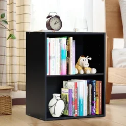 Tangkula 2-Tier Storage Night Stand Open Display Shelf MDF End Table