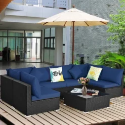 Tangkula 7PCS Rattan Patio Conversation Sectional Furniture Set W/ Cushion Pillow -Tangkula Shop GUEST bff7f058 6f2d 48d4 8360 cd3572106c87