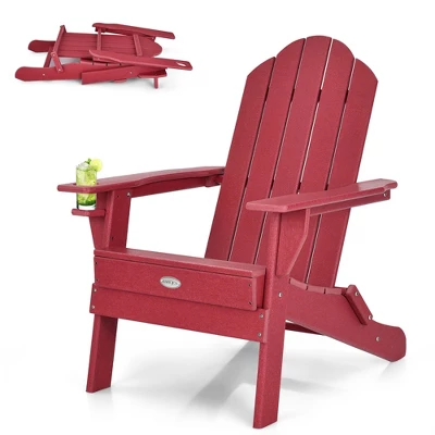 Tangkula Folding Patio Adirondack Chair Weather Resistant Cup Holder Yard Red 8 Tangkula Folding Patio Adirondack Chair Weather Resistant Cup Holder Yard Red - Image 8
