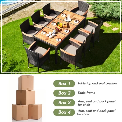 Tangkula 9PCS Rattan Patio Dining Set W/ 8 Stackable Cushioned Chairs Wooden Tabletop 9 Tangkula 9PCS Rattan Patio Dining Set W/ 8 Stackable Cushioned Chairs Wooden Tabletop - Image 9