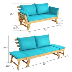 Tangkula Adjustable Patio Sofa Daybed Acacia Wood Furniture W/ Navy & Turquoise Sets Cushion -Tangkula Shop GUEST c0466ba6 aa0d 453f 87c1 50d92009377a