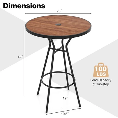 Tangkula 28" Outdoor Bar Table W/ Wood-Like Tabletop Umbrella Hole & Footrest For Backyard 7 Tangkula 28" Outdoor Bar Table W/ Wood-Like Tabletop Umbrella Hole & Footrest For Backyard - Image 7