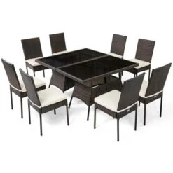 Tangkula 10 PCS Rattan Dining Set W/ Glass Table & High Back Chair Patio Mix Brown -Tangkula Shop GUEST c05ac304 daac 4179 a041 cb52eb8f26e9