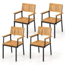 Tangkula Patio Dining Chair Set Of 4 Outdoor Chairs W/Metal And Acacia Wood Frame Armrests All-Weather Bistro Chairs -Tangkula Shop GUEST c05c667c ce45 4845 97f3 b387cfd1f6f6