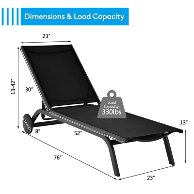 Tangkula Outdoor Aluminum Chaise Lounge Recliner with 6-Position Adjustable Backrest 1 Tangkula Outdoor Aluminum Chaise Lounge Recliner with 6-Position Adjustable Backrest