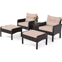 Tangkula 5-Piece Patio Rattan Conversation Set - Cushioned Sofas and Ottomans -Tangkula Shop GUEST c0ab42b9 fb0f 4c2c b633 e91fde9347ac