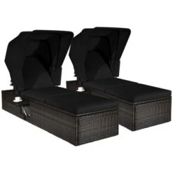 Tangkula Set Of 2 Rattan Patio Chaise Lounge Chair W/ Adjustable Canopy Black Cushion -Tangkula Shop GUEST c0b8af4f 0f23 496c 9d20 a21256545ba2