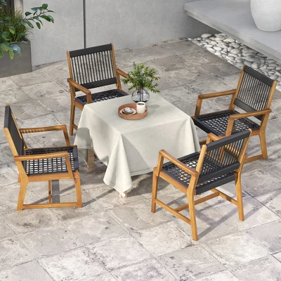 Tangkula Patio 4PCS Acacia Wood Dining Chairs All-Weather Rope Woven Armchairs Outdoor 1 Tangkula Patio 4PCS Acacia Wood Dining Chairs All-Weather Rope Woven Armchairs Outdoor
