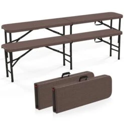 Tangkula 2PCS 6 Ft Plastic Folding Bench Portable Fold-in-Half Seat W/ 1320 LBS Capacity Gray -Tangkula Shop GUEST c104f597 9ce9 4b67 8d8d 64d8a8b24230