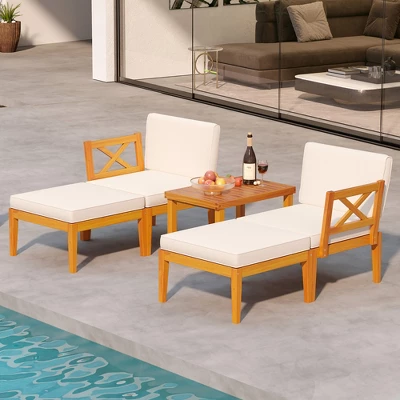 Tangkula 5 Pieces Patio Lounge Chair Set W/Ottomans Acacia Wood Patio Conversation Set W/Cushions Coffee Table Modular Outdoor Lounge Sofa Set 2 Tangkula 5 Pieces Patio Lounge Chair Set W/Ottomans Acacia Wood Patio Conversation Set W/Cushions Coffee Table Modular Outdoor Lounge Sofa Set - Image 2