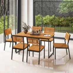 Tangkula Patio Dining Chair Set Of 4 Outdoor Armless Chairs W/Metal And Acacia Wood Frame All-Weather Bistro Chairs -Tangkula Shop GUEST c130d8ad 5d8b 4900 838d 03f8f868aaea