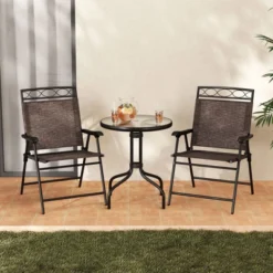 Tangkula 3-Piece Outdoor Bistro Set: Tempered Glass Table & Folding Chairs