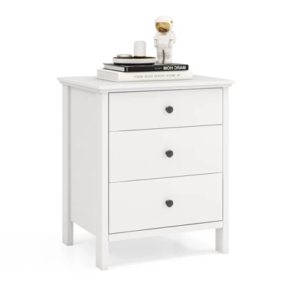 Tangkula 3-Drawer Modern Nightstand Bedside Table Wooden End Table White/Black 10 Tangkula 3-Drawer Modern Nightstand Bedside Table Wooden End Table White/Black - Image 10