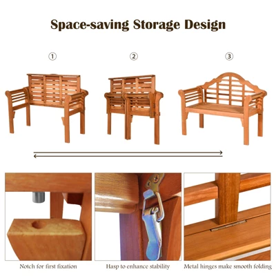 Tangkula Outdoor Wooden Folding Bench Two Person Loveseat Chair Garden Bench 7 Tangkula Outdoor Wooden Folding Bench Two Person Loveseat Chair Garden Bench - Image 7