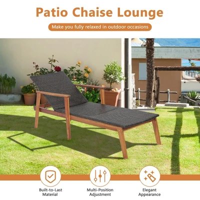 Tangkula 2PCS Adjustable Patio Rattan Lounge Chair Recliner Outdoor Chaise Acacia Wood Frame 4 Tangkula 2PCS Adjustable Patio Rattan Lounge Chair Recliner Outdoor Chaise Acacia Wood Frame - Image 4