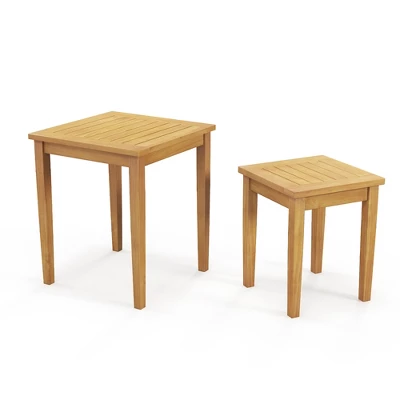 Tangkula 2-Piece Teak Wood Nesting Tables - Space-Saving Outdoor Side Tables 7 Tangkula 2-Piece Teak Wood Nesting Tables - Space-Saving Outdoor Side Tables - Image 7