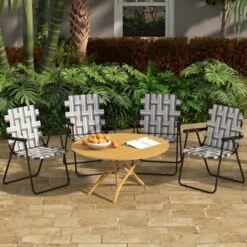 Tangkula Set of 4 Folding Webbed Lawn Chairs with Heavy-Duty Metal Frame
