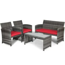 Tangkula 4-Piece Outdoor Patio Furniture Set Rattan Wicker Conversation Sofa Set -Tangkula Shop GUEST c24851cd 18ce 4ba6 a65b 0a12d3232232