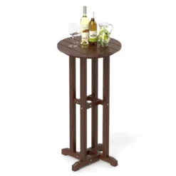 Tangkula 21.5" Round Bar Table Patio HDPE Bar Height Dining Table W/ Slatted Tabletop -Tangkula Shop GUEST c294bf14 d22e 4bb2 8c1c 018391346365