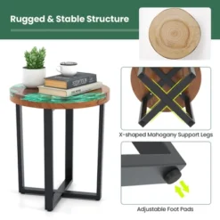 Tangkula 20" Round Teak Wood End Table Solid Live Edge Outdoor Side Table W/ Mahogany Base -Tangkula Shop GUEST c32a236d 8615 4bbc a3e6 c208cbcca496