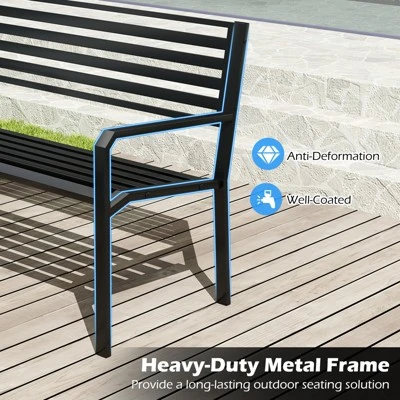Tangkula 50" Outdoor Metal Park Bench For 2-3 People W/ Armrests & Backrest For Backyard 7 Tangkula 50" Outdoor Metal Park Bench For 2-3 People W/ Armrests & Backrest For Backyard - Image 7