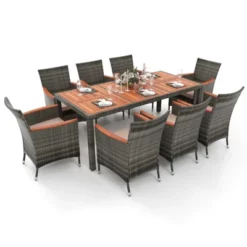 Tangkula 9PCS Patio Rattan Furniture Dining Set Acacia Wood Table Cushioned Chair For Outdoor -Tangkula Shop GUEST c387a4bd 1faa 40eb a10e 359d1547445f
