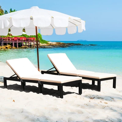 Tangkula Set of 2 Cushioned Rattan Patio Lounge Chairs - 7-Position Adjustable Recliners 5 Tangkula Set of 2 Cushioned Rattan Patio Lounge Chairs - 7-Position Adjustable Recliners - Image 5