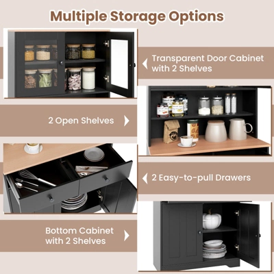 Tangkula Pantry Cabinet 67" Tall Kitchen Floor Cabinet W/ 2 Removable Shelves 2 Drawers 6 Tangkula Pantry Cabinet 67" Tall Kitchen Floor Cabinet W/ 2 Removable Shelves 2 Drawers - Image 6