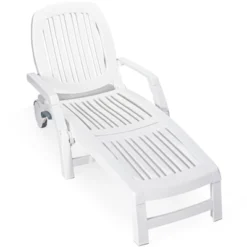 Tangkula White Adjustable Patio Lounge Chair with Wheels and Folding Design -Tangkula Shop GUEST c403e151 f4bc 42ed be38 42c884ebe037