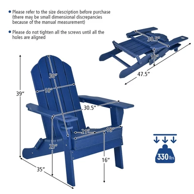 Tangkula Folding Patio Adirondack Chair - Weather Resistant Navy with Cup Holder 6 Tangkula Folding Patio Adirondack Chair - Weather Resistant Navy with Cup Holder - Image 6