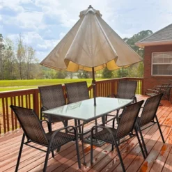 Tangkula 6PCS Outdoor PE Wicker Stacking Dining Chairs Patio Arm Chairs