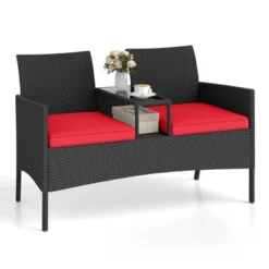 Tangkula 2-Seat Outdoor Rattan Loveseat with Integrated Coffee Table & Cushions -Tangkula Shop GUEST c4aae0cd 48a6 476c 9c77 33250f7499a0