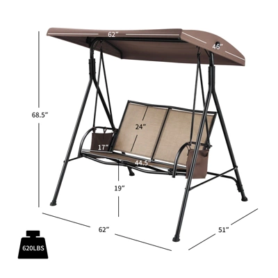 Tangkula 2-Person Patio Swing Seat Outdoor Porch Swing All Weather Hammock W/Canopy & Storage Pockets Brown 2 Tangkula 2-Person Patio Swing Seat Outdoor Porch Swing All Weather Hammock W/Canopy & Storage Pockets Brown - Image 2