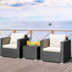 Tangkula 3PCS Rattan Patio Conversation Furniture Set Outdoor Sofa Set W/ Cushions -Tangkula Shop GUEST c4d38371 6ead 4365 a7c2 960bcde9e739