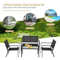Tangkula 4 PCS Patio Furniture Set Outdoor Conversation Set W/Glass Coffee Table Garden Bistro Set Gray -Tangkula Shop GUEST c529af9c 62cf 4397 892b 9b06d95d902c