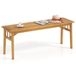 Tangkula 48" Acacia Wood Outdoor Backless Picnic Bench with Slatted Seat 15 Tangkula 48" Acacia Wood Outdoor Backless Picnic Bench with Slatted Seat -Tangkula Shop GUEST c55f1ad1 b0c9 4c8e 8e5e 8e707c9e67c7 1