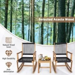 Tangkula 3 Piece Acacia Wood Rocking Chair Set W/ Coffee Table & All-Weather Rope Patio Poolside -Tangkula Shop GUEST c57c4d22 2783 4bd8 8f74 a53fe2f71cb1