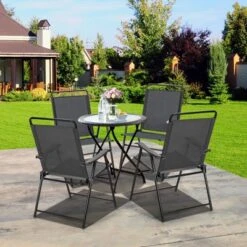Tangkula 4-Piece Folding Patio Chairs with High Back & Armrests